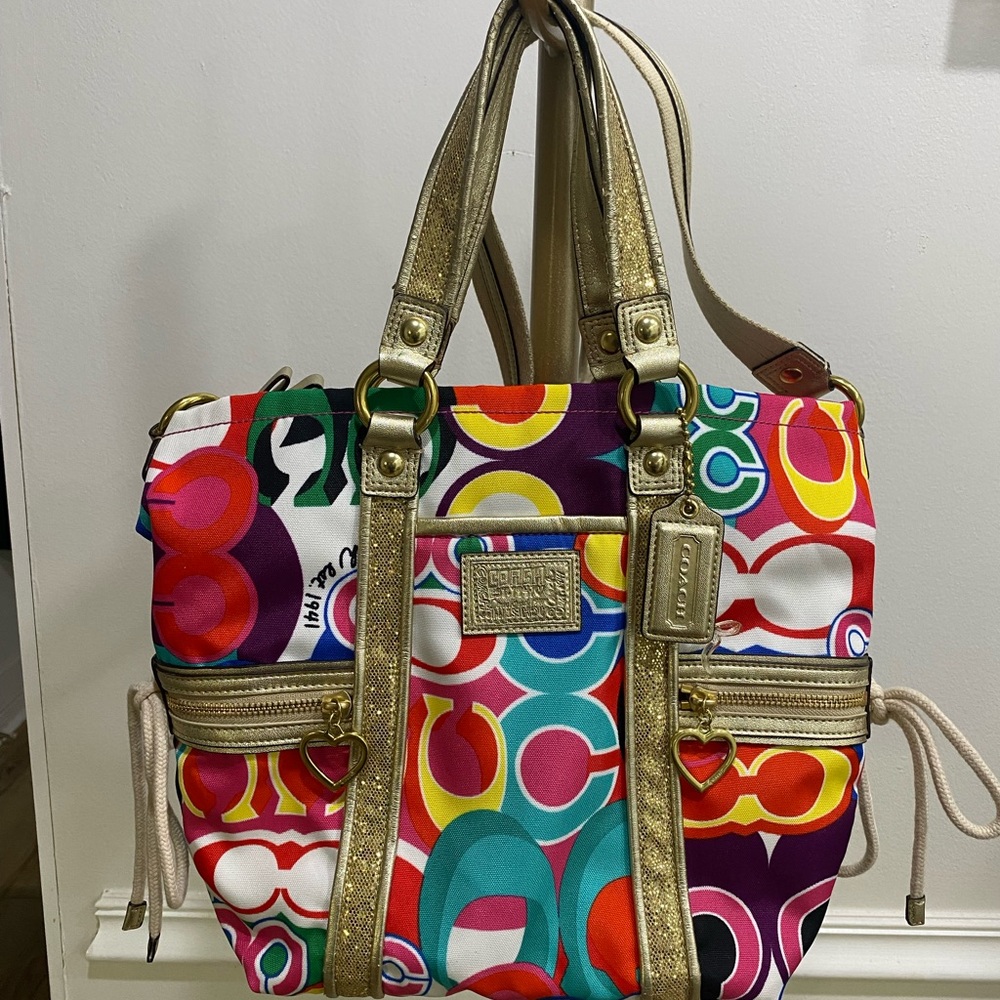 Coach Multicolor Tote Bag with Gold Handles